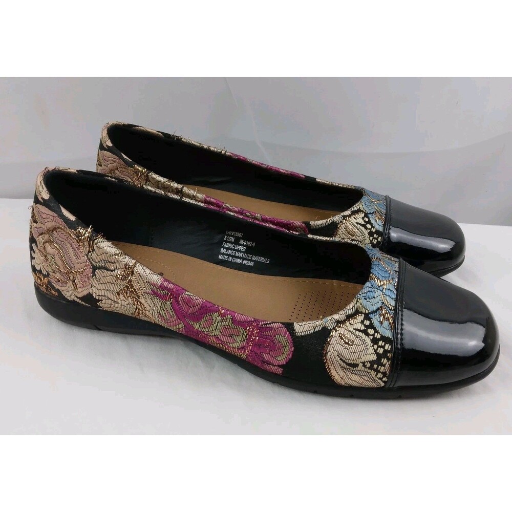 Comfortview The Fay Slip On Flat Shoes Tapestry Patent Leather Women's 8.5 M